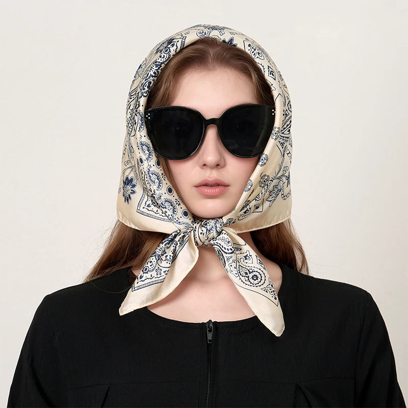 Foulard carré hijab pour femme imprimé populaire — étoles plage, châle, bandeau cheveux