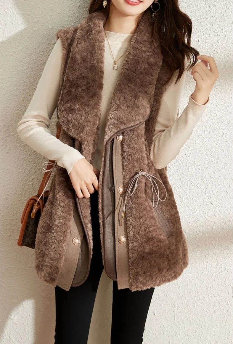 Chalecos de piel de cordero para mujer, Wstring de proximidad, chalecos elegantes de otoño para mujer, nueva colección