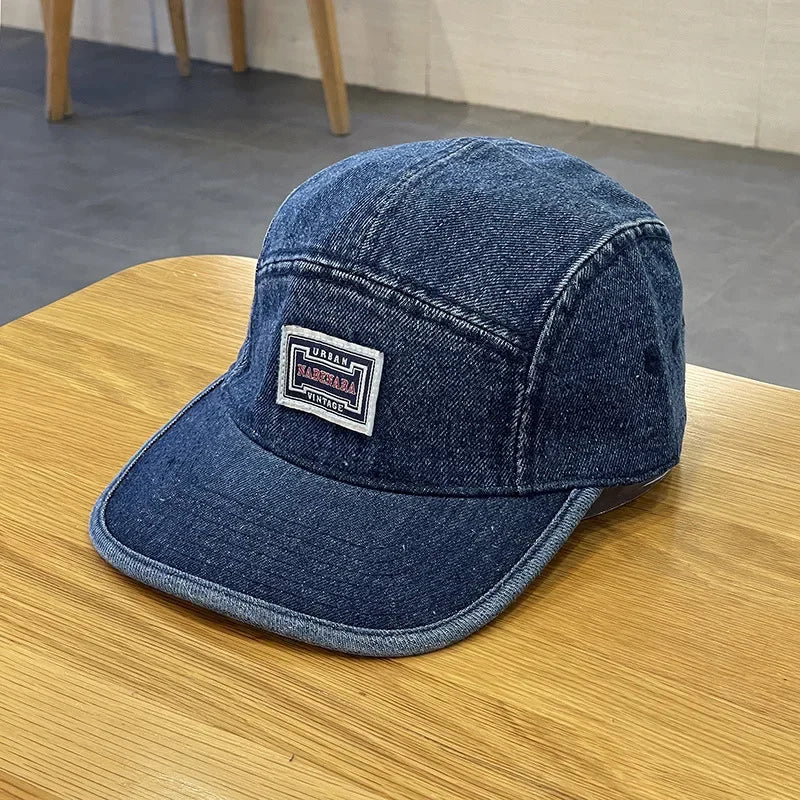 Vintage Denim Flat Brim Baseball Cap for Men and Women, Harajuku Snapback Cap, Streetwear Fashion, 5-Panel Skateboard Hat