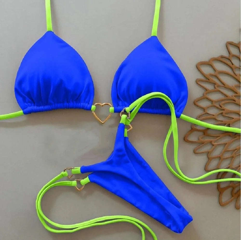 RUOTONSEPT-Maillot de bain deux pièces sexy pour femme, bikini brésilien, couleur unie, col licou, triangle, culotte tanga