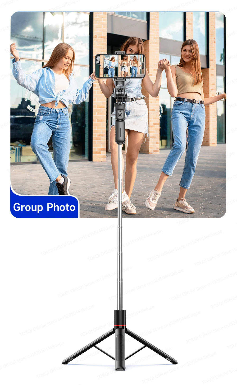 TOKQI — Bâton Selfie Extensible 360° Télécommande Bluetooth & Lumière Optionnelle
