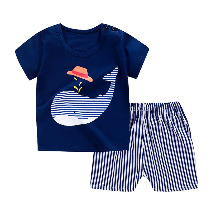 Winnie the Pooh Cute Kids Tracksuit Summer Clothes Cartoon Fashion Baby Boys Short Sleeve T-Shirt + Shorts 2 Piece Set