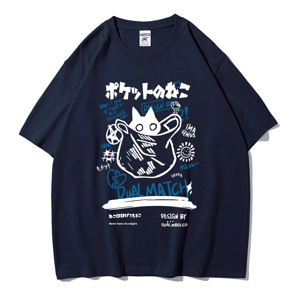 T-Shirt Chat Kawaii Harajuku — Couple Streetwear Y2K Manches Courtes 2024