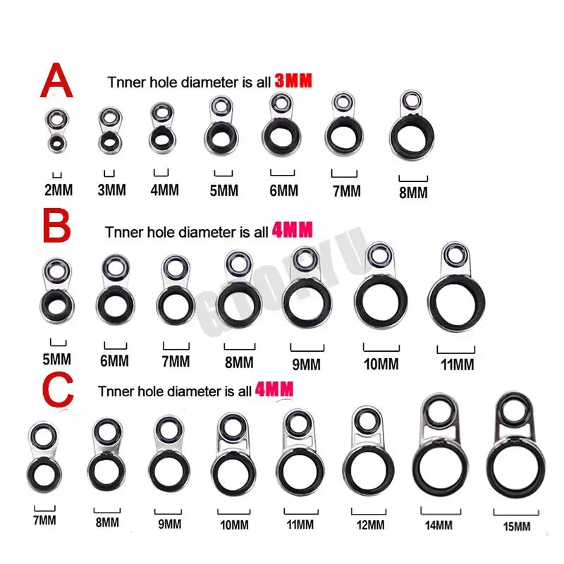 2mm-12mm tout ensemble diamètre roche canne à pêche Guides anneau réparation plusieurs tailles mer canne à pêche Guide anneaux rocky tige fil boucle