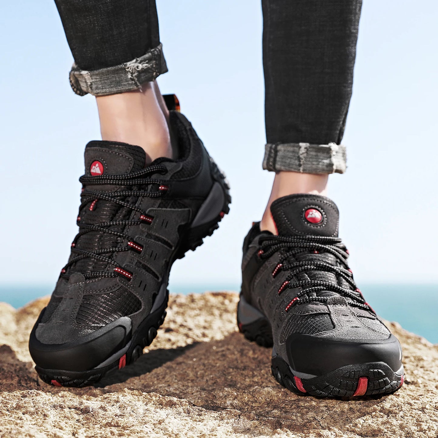 HIKEUP chaussures de randonnée pour hommes chaussures d'extérieur en daim et cuir résistant à l'usure hommes Trekking marche chasse baskets tactiques