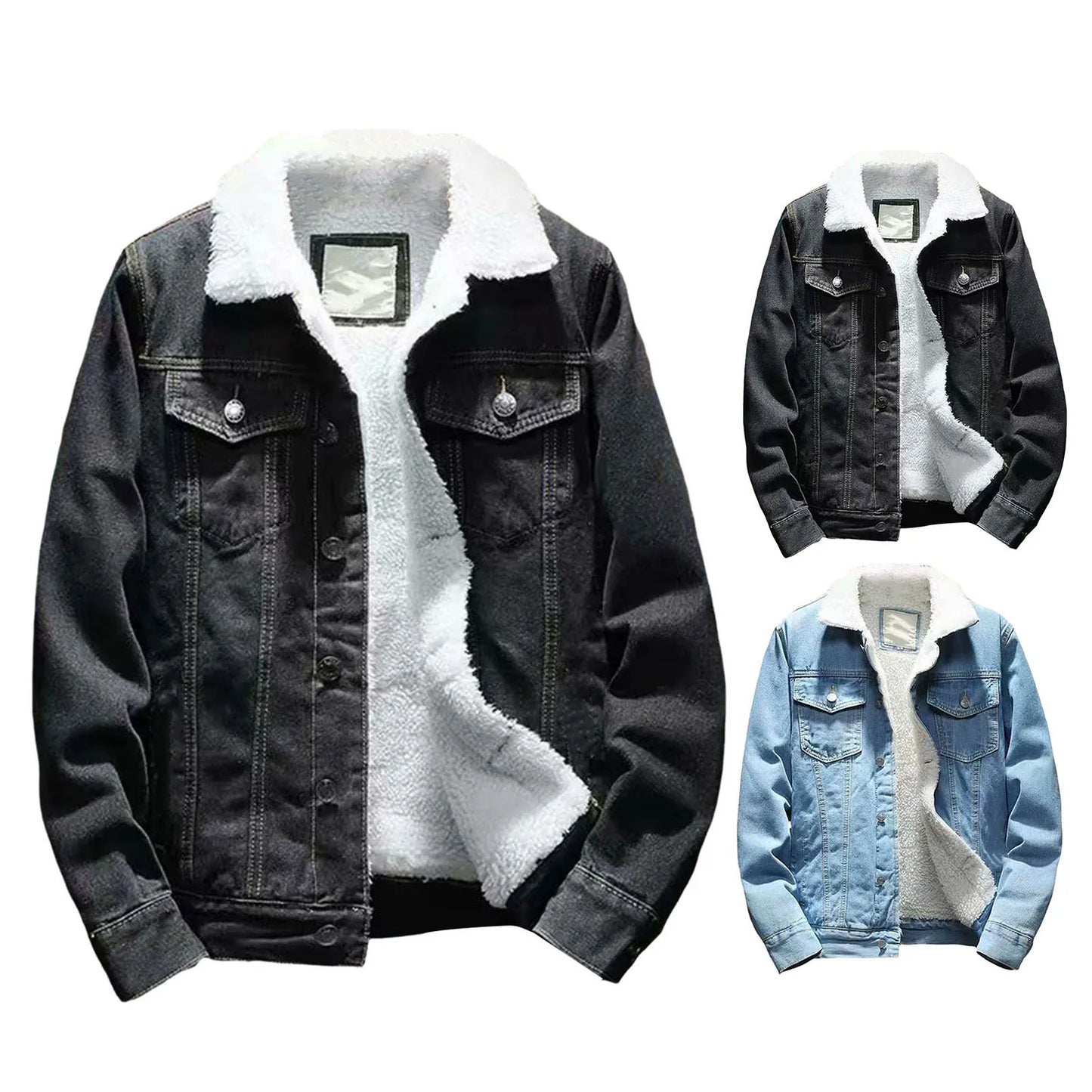 Otoño Hombres forro polar Chaquetas de mezclilla moda moto Vintage chaquetas vaqueras Hombres ajuste Delgado algodón casual negro azul abrigos