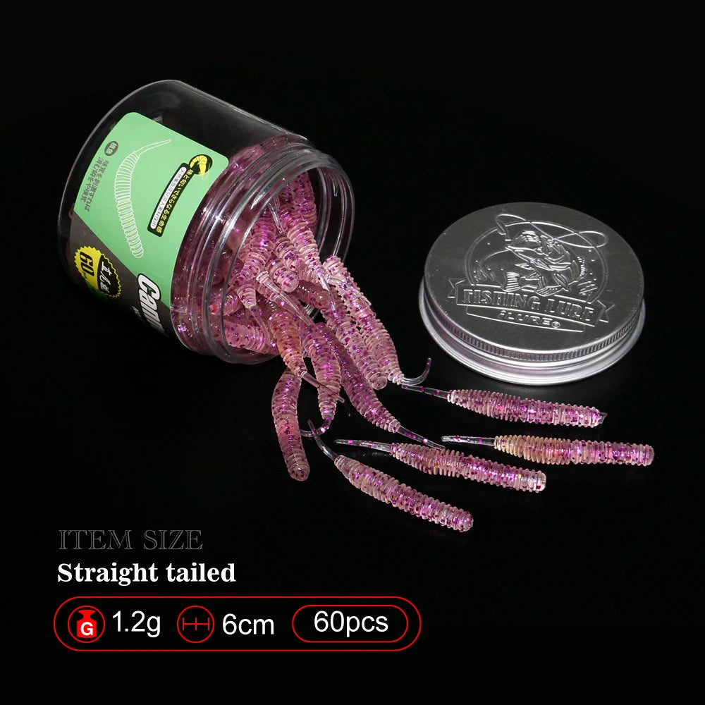 60 pièces 1.2g 6cm leurre de pêche Mini ver souple crevette Jerkbait poisson océan roche leurre bar odeur de poisson souple Swimbait appât souple Pesca