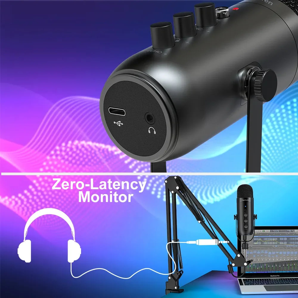 Haomuren – Kit microphone à condensateur cardioïde USB avec bras articulé pour studio et podcast