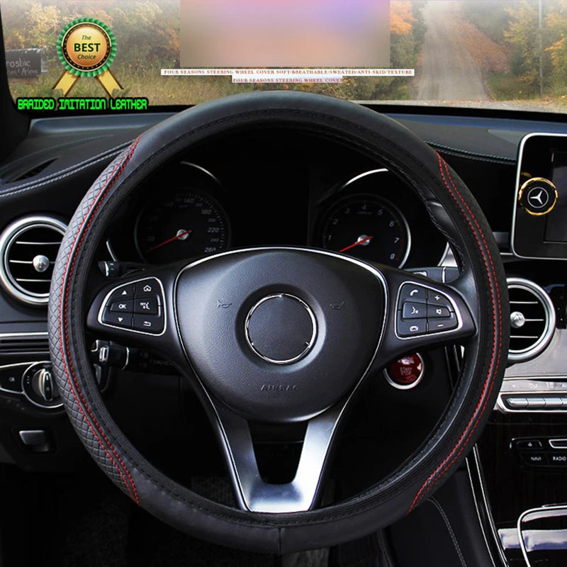 Funda de volante universal para automóvil, 37/38cm, antideslizante, de cuero grabado en relieve, estilo de coche
