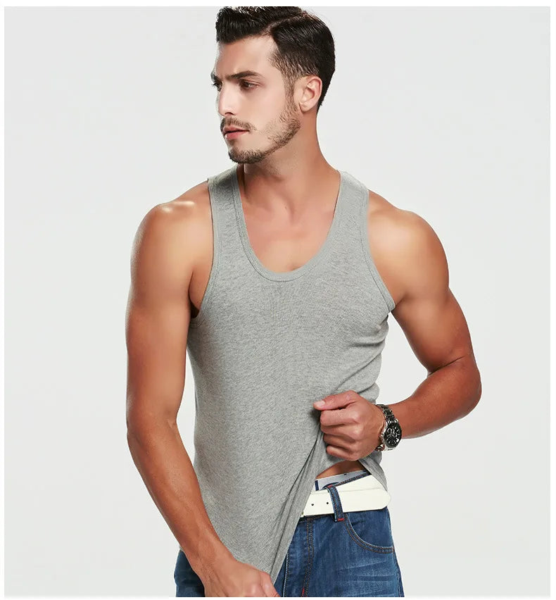 1 paquete de camisetas sin mangas de algodón para hombre, estilo simple de cuatro estaciones para adolescentes, gimnasio, fitness, camiseta sin mangas informal para hombres de mediana edad