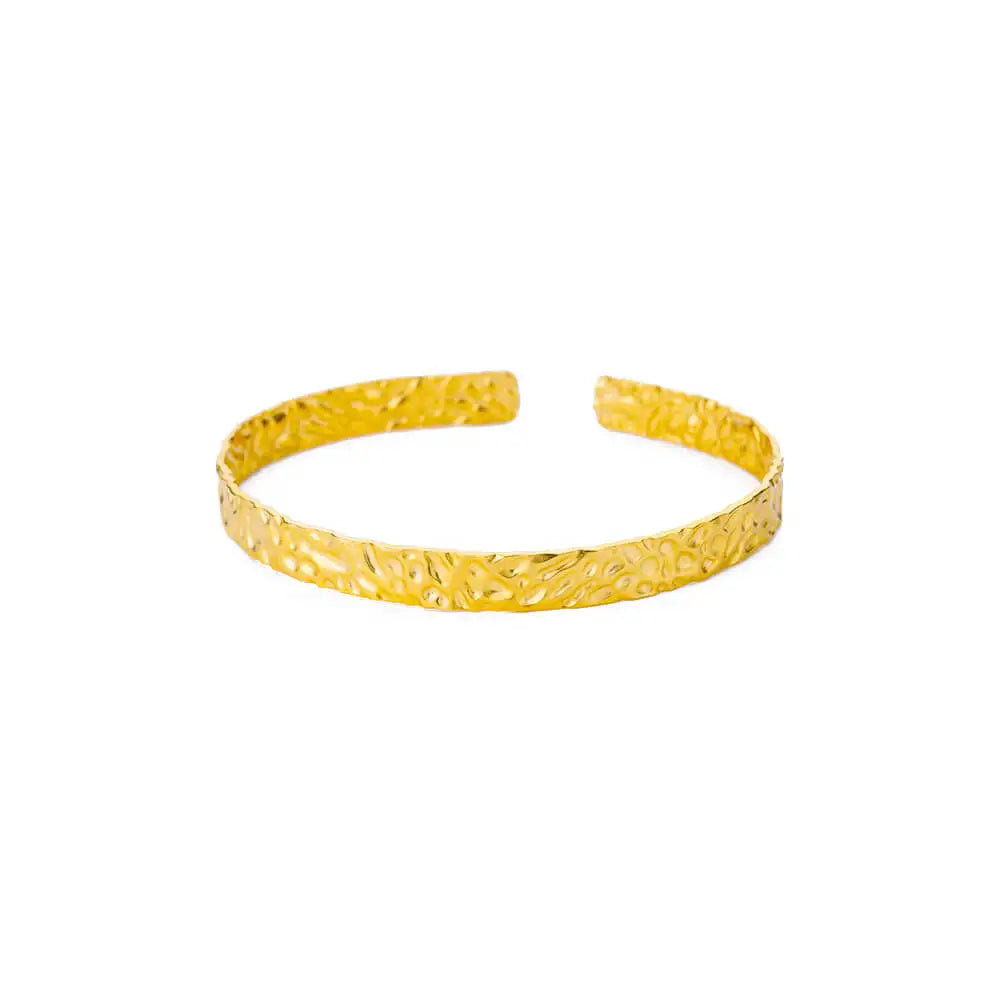 Exquisite Classic Bump Pattern Opening Bracelets for Women, Gold Color Stainless Steel Cuff Hand Ornament Gift