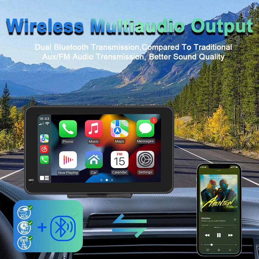 Pantalla táctil portátil de 7 pulgadas IPS CarPlay Android Auto, radio para coche, reproductor de video multimedia, navegación GPS, WiFi, cámara de marcha atrás