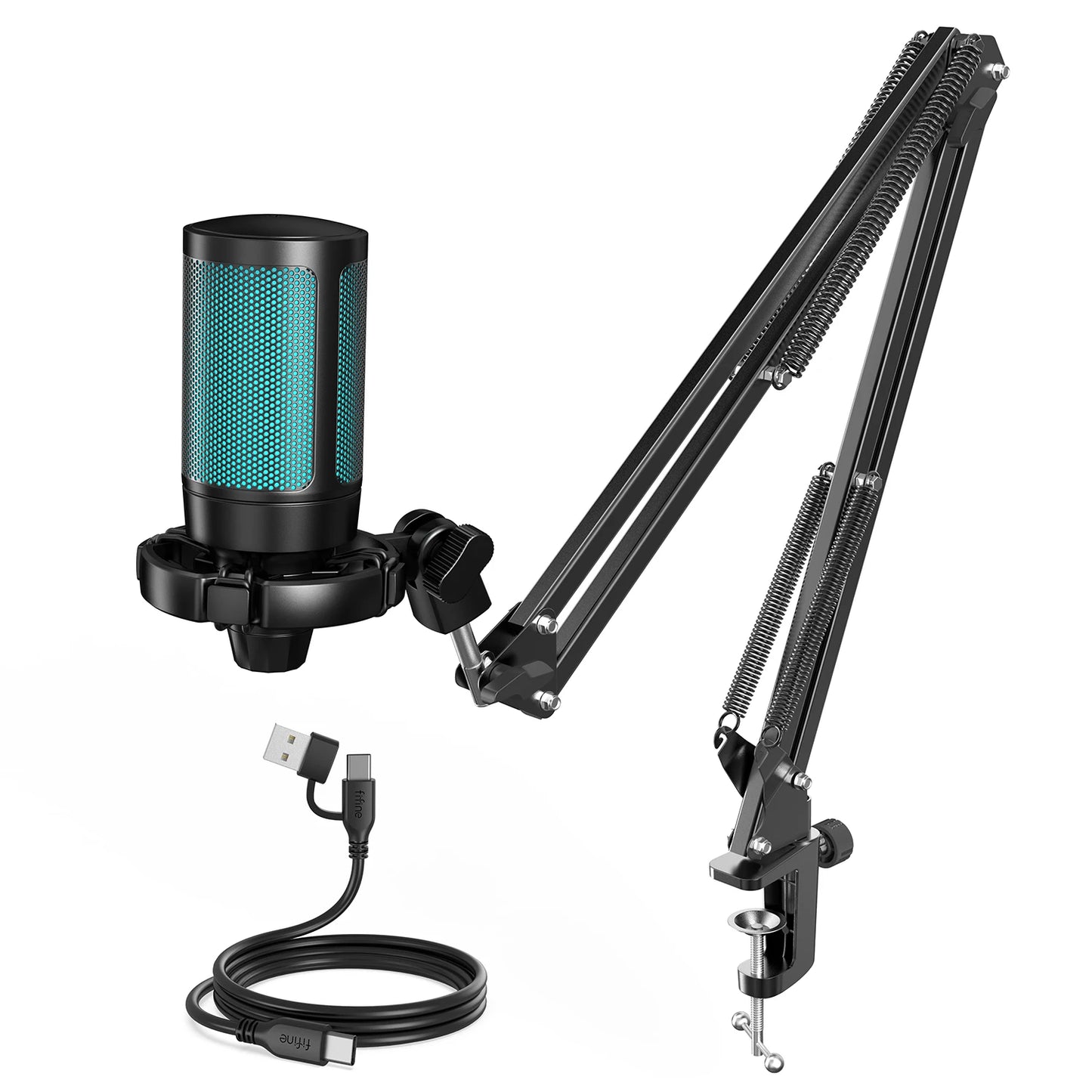 FIFINE AmpliGame A2 – Microphone USB gaming RGB avec sourdine tactile et trépied pour PC, PS4/5 et laptop
