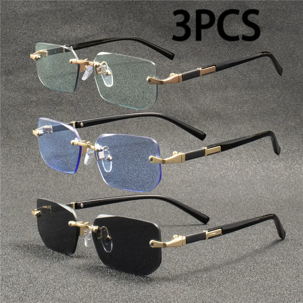 Rimless Rectangular Sunglasses for Men and Women, Popular Shades, Small Square Sunglasses, Summer Travel Fashion
