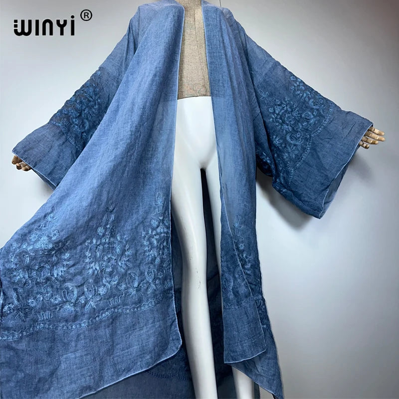 WINYI kimono brodé teint à la main cardigan vêtements de plage robe de soirée abaya dubaï luxe couvertures tenues de plage femmes maxi manteau
