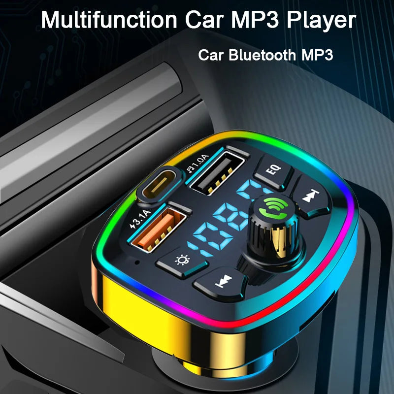 Bluetooth 5.0 FM Transmitter for Car, Wireless Adapter, Microphone, Audio Receiver, Automatic MP3 Player, Dual 2.1A USB Quick Charger, Car Accessories