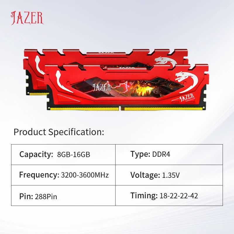 Barrette RAM DDR4 JAZER 8 Go / 16 Go 3200 MHz — Mémoire PC Bureau