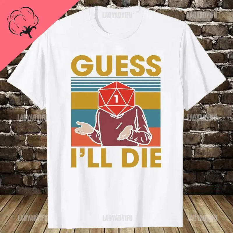 T-shirt rétro en coton pour homme — streetwear, vintage, gamer, donjons, dés, dragon, cadeaux été