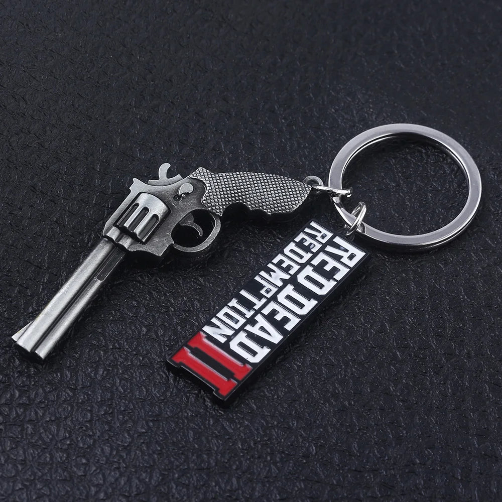 Jeu RDR2 Arthur Morgan Revolver porte-clés rouge mort rédemption 2 porte-clés Western Cowboy Fans cadeau Cosplay hommes femmes sac bijoux