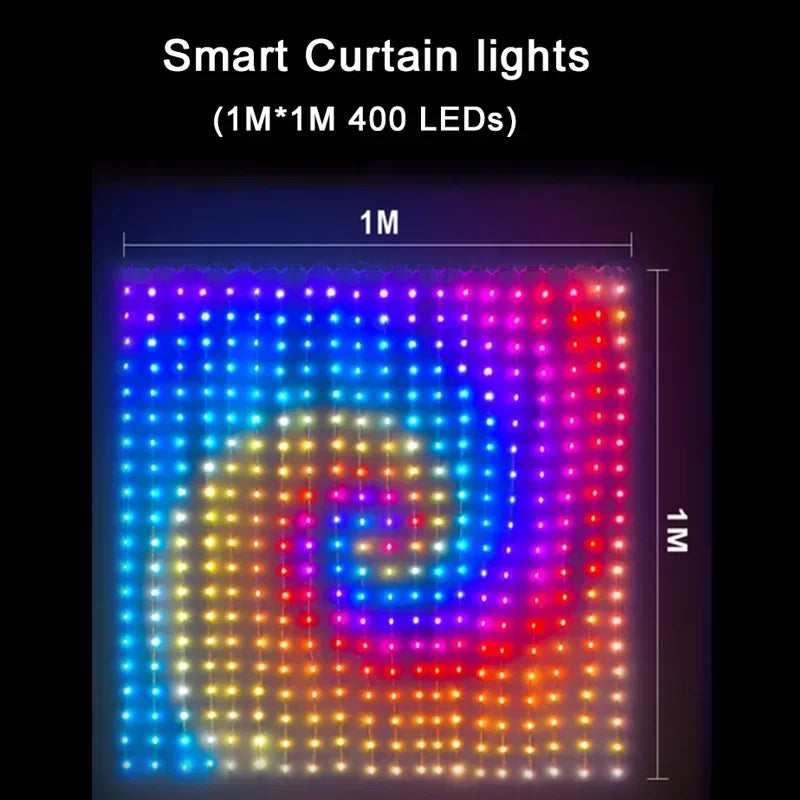 Cortina de luces LED inteligente, guirnalda de Año Nuevo, guirnalda de luces de hadas RGB, pantalla de cambio de música, para ventana, decoración navideña