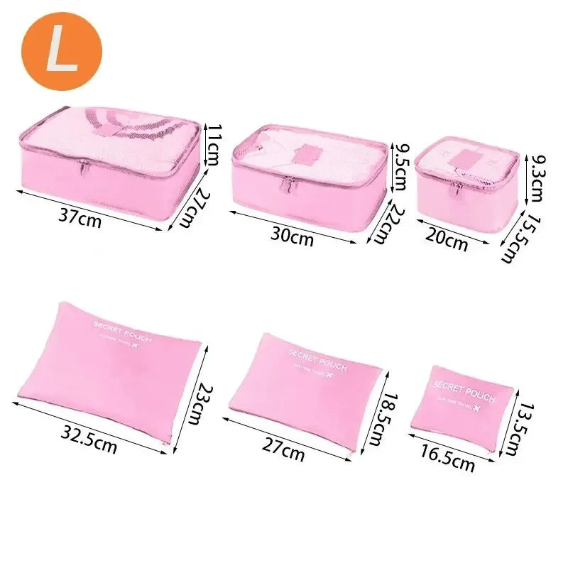 Organizador de viaje de gran tamaño, 6 piezas, maleta portátil, ropa, zapatos, neceser de maquillaje, organizador de equipaje, bolsa de almacenamiento de viaje