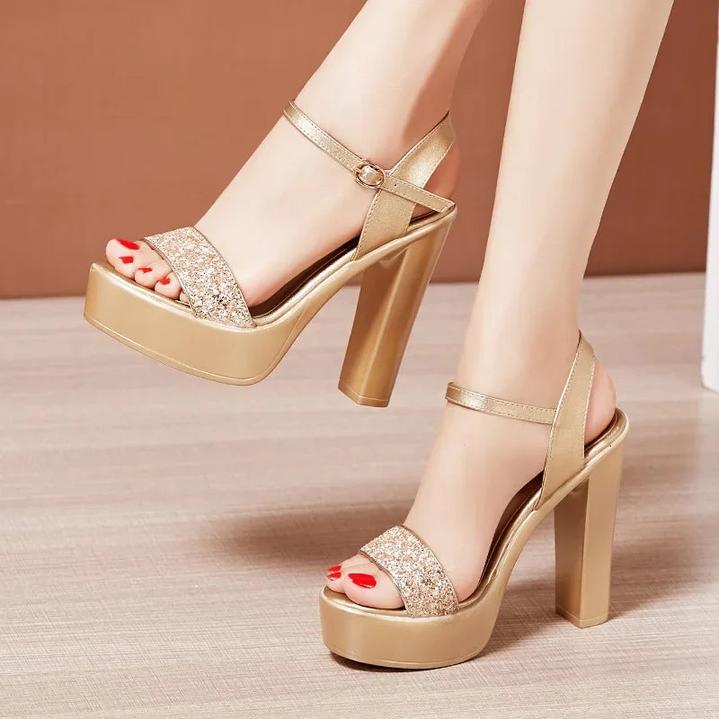 Nuevas sandalias de plataforma para mujer, Bling 32-43, con punta abierta, tacón alto, para verano de 2025, zapatos de baile de fiesta, zapatos de diseñador, sexy, zapatos de mujer