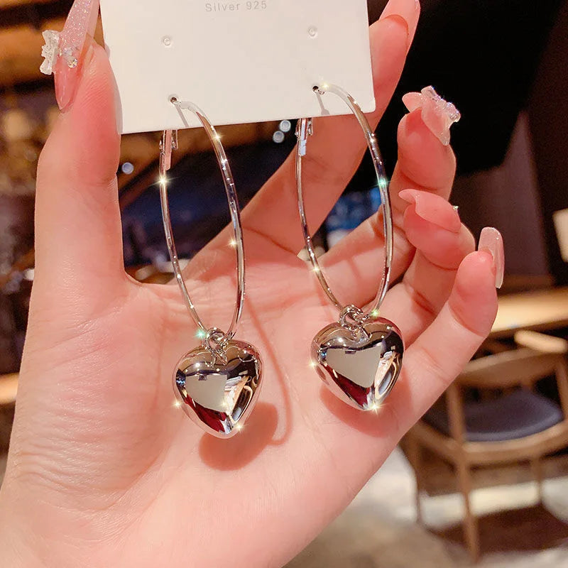 Boucles d'oreilles pendantes en forme de cœur pour femmes, conception de documents en or, boucle d'oreille exagérée, grand cercle, bijoux coréens, cadeau, mode, nouveau, 2024