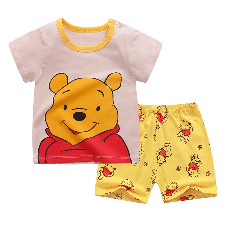 Winnie the Pooh Cute Kids Tracksuit Summer Clothes Cartoon Fashion Baby Boys Short Sleeve T-Shirt + Shorts 2 Piece Set