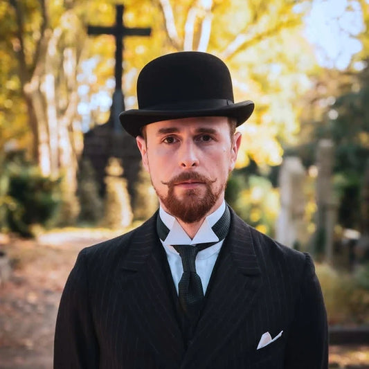 Wool Bowler Hat Luxury Felt Billycock Hats for Men with Belt Rolled Brim Cap Men's Cap
