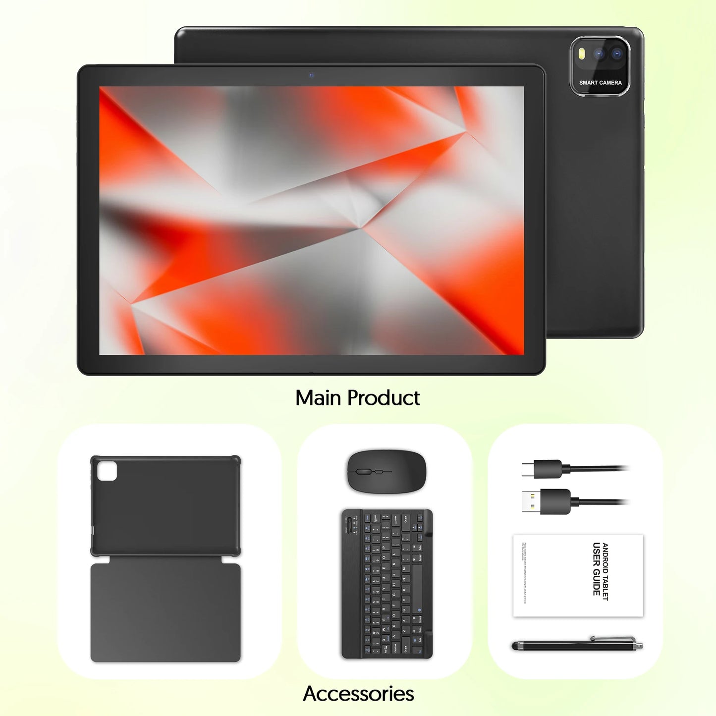 BAKEN Tableta Android 15 de 10 pulgadas, procesador de cuatro núcleos, 12 GB (3+9 de expansión) RAM + 64 GB de almacenamiento, WiFi 5G, cámara dual 1280*800