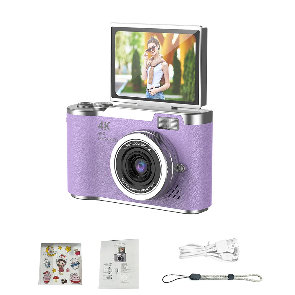 Appareil photo numérique 4K CCD — 8x zoom, 48MP, compact, 180° écran rabattable, selfie, étudiant