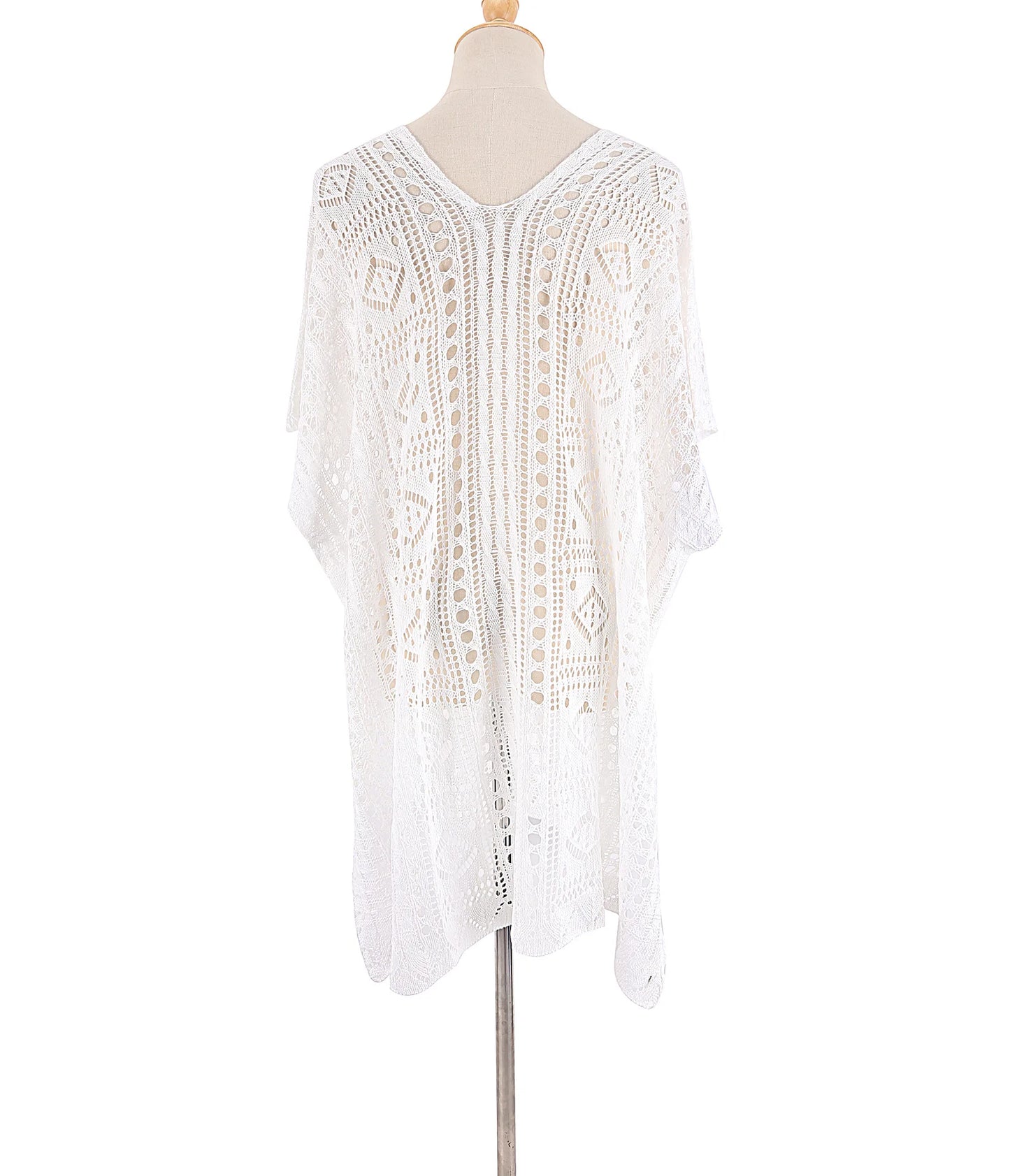 Robe tunique longue crochet blanc tricoté — plage, paréo, bikini, cache-maillot, 2025