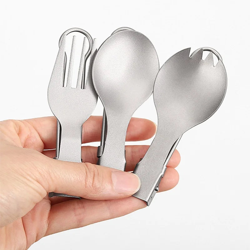Cuillère à salade pliable en titane, cuillère à salade légère et portable pour le camping en plein air, la randonnée, le sac à dos, les voyages