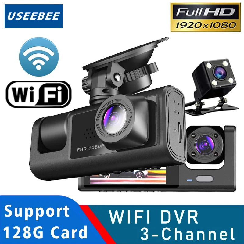 3 cámaras WIFI Dash Cam cabina de coche Dvr 1080P vehículo interior tres vías canal Dvr grabador grabador de vídeo Dashcam videocámara