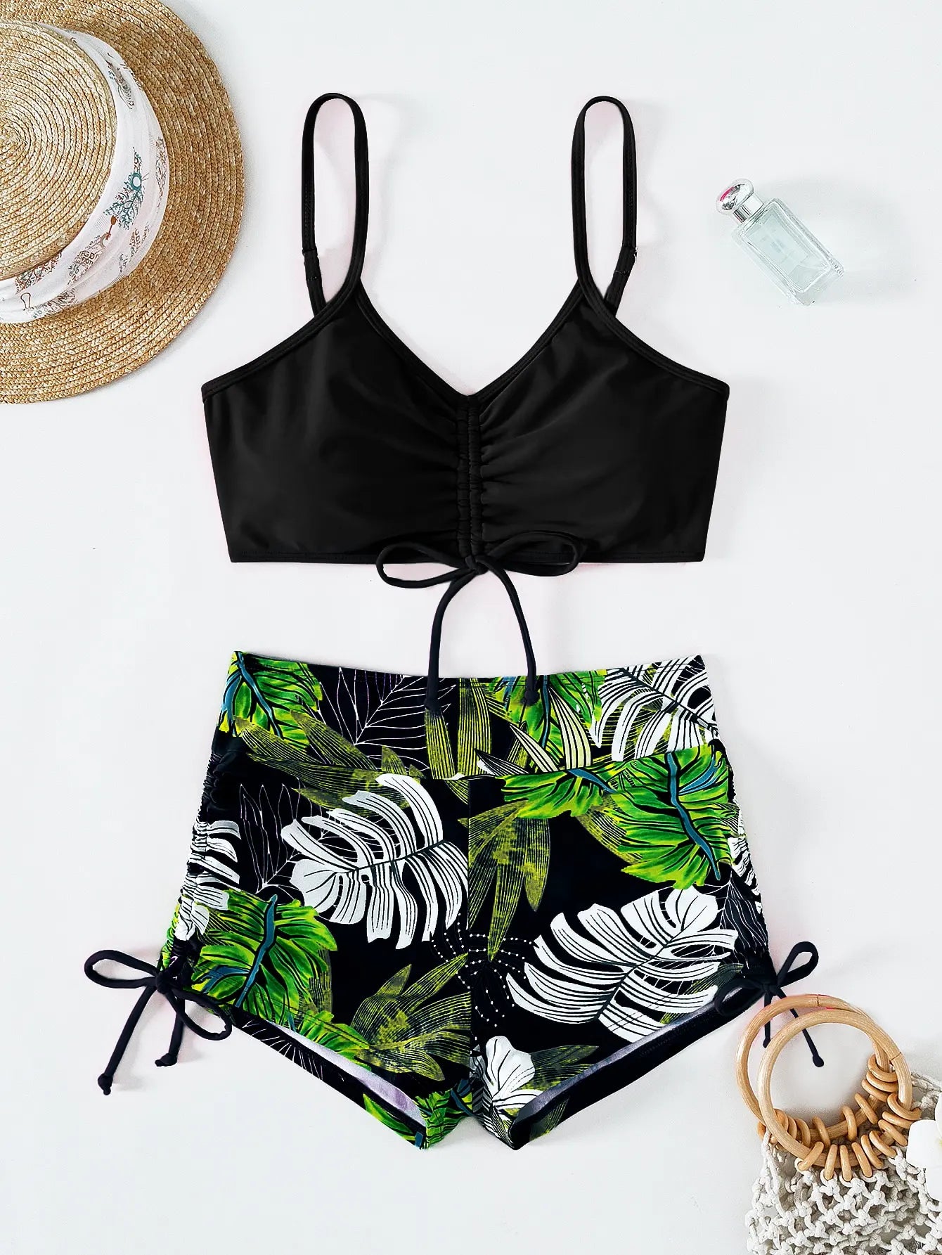 Maillots de bain femme 2026 : Bikinis short à cordon de serrage devant, taille haute, pour la natation et la plage