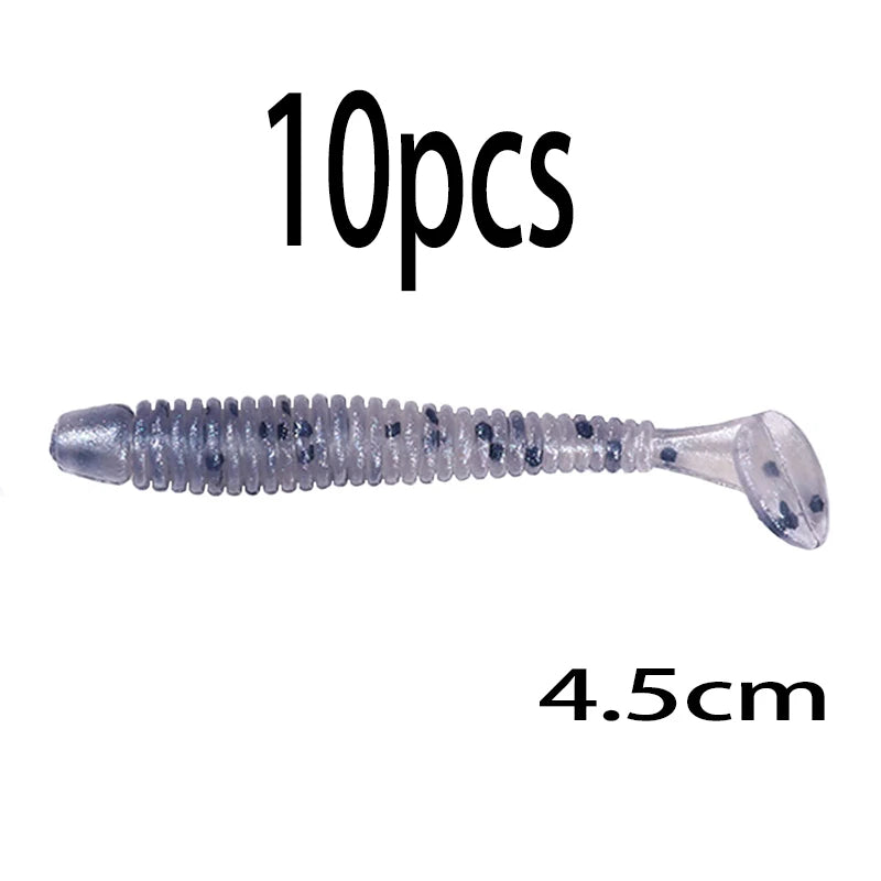 Hengjia 10-50pcs/lot 4.5CM Small Soft Silicone T-Tail Worm Swimbait Lure Fishing Tackle for Carp Black-bass Pike