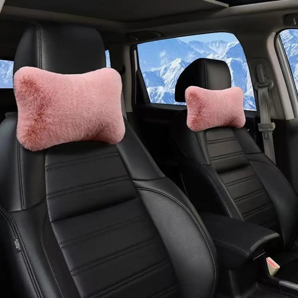 Reposacabezas de asiento de coche de felpa, 8 colores, reposacabezas de coche, cojín de felpa, cálido y cómodo, accesorios de soporte de almohada de cintura, invierno