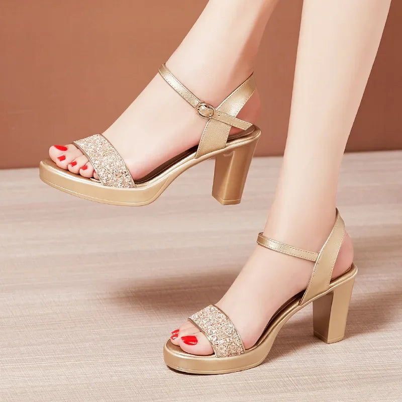 Nuevas sandalias de plataforma para mujer, Bling 32-43, con punta abierta, tacón alto, para verano de 2025, zapatos de baile de fiesta, zapatos de diseñador, sexy, zapatos de mujer