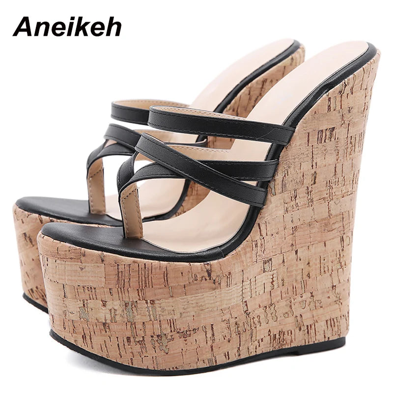 Aneikeh Zapatos de mujer Pantuflas sexy de mujer 2026 verano cuñas plataforma tacón alto moda sin cordones Roma banda estrecha Zapatos de fiesta