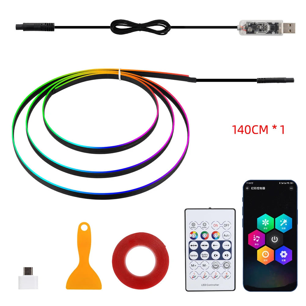 Lumières d'ambiance Led 18 en 1 pour voiture, symphonie, application Bluetooth, banderole de couleur RGB 214, bande acrylique ar