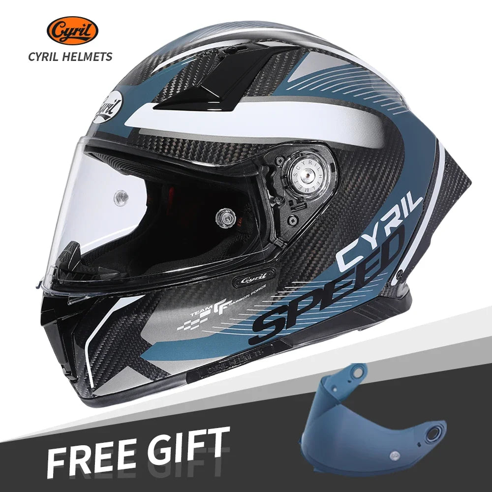 Cascos de moto integrales unisex ligeros de fibra de carbono Kevlar, cascos de calle, cascos de carreras aprobados por DOT ECE CYRIL Casco Moto