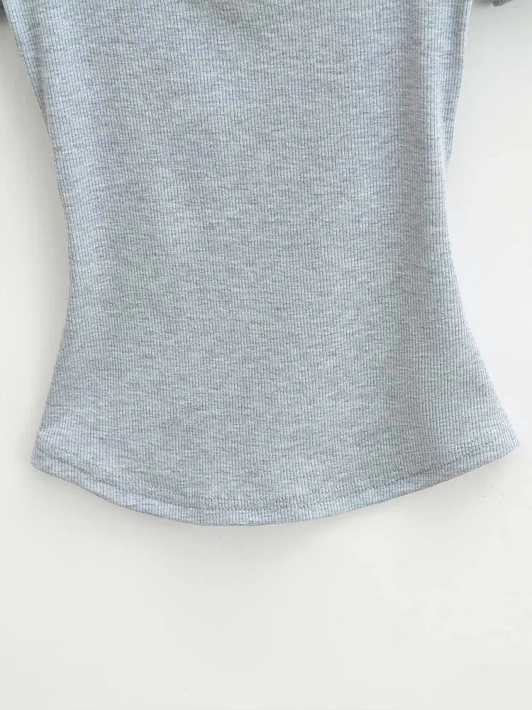 Haut Court Col Carré Femme — Coupe Cintrée, Extensible, Manches Courtes, Sexy Été