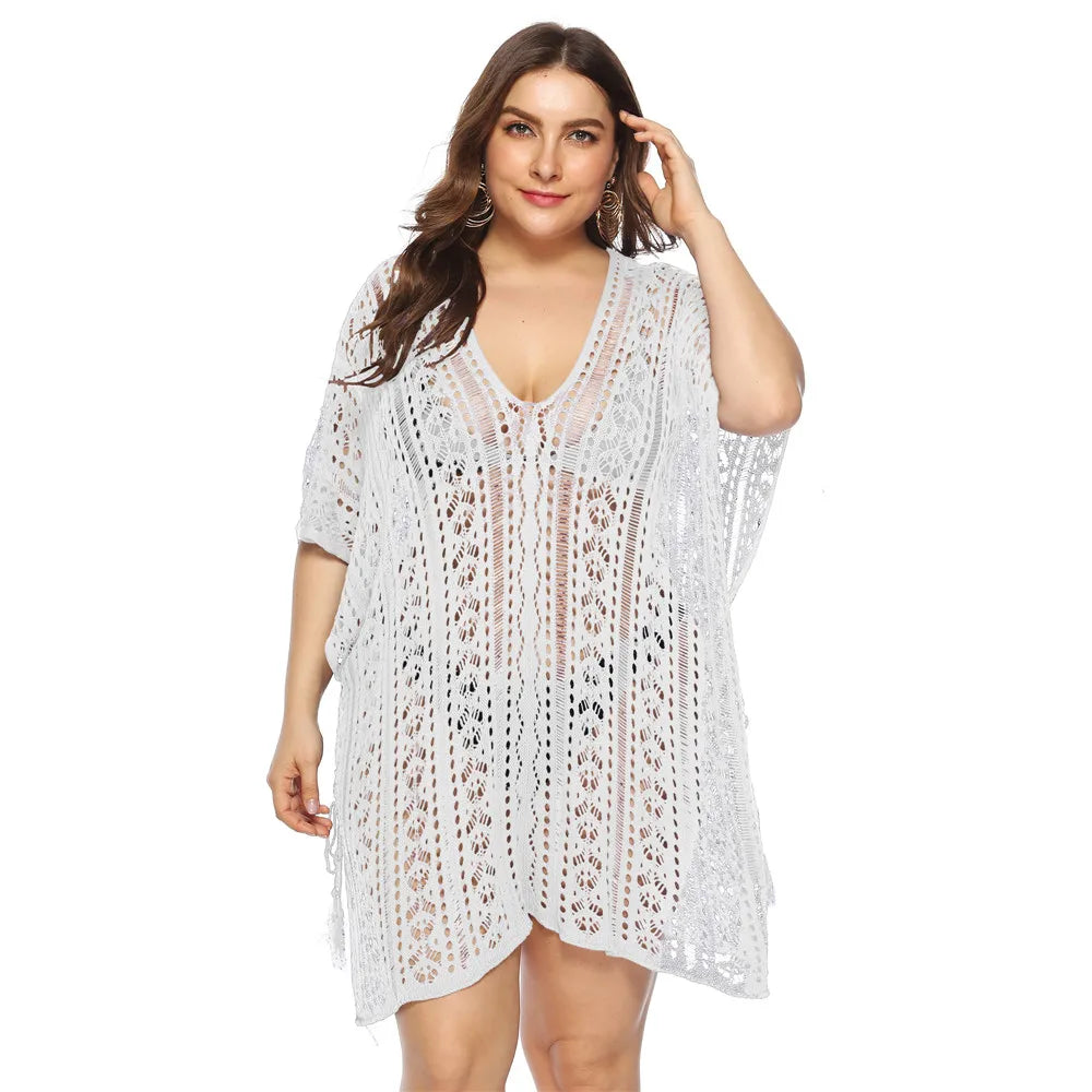 Grande taille Robe De Plage tunique maille unie Bikini couvrir maillot De Bain vêtements De Plage amples maillots De Bain pour les femmes Robe Robe De Plage