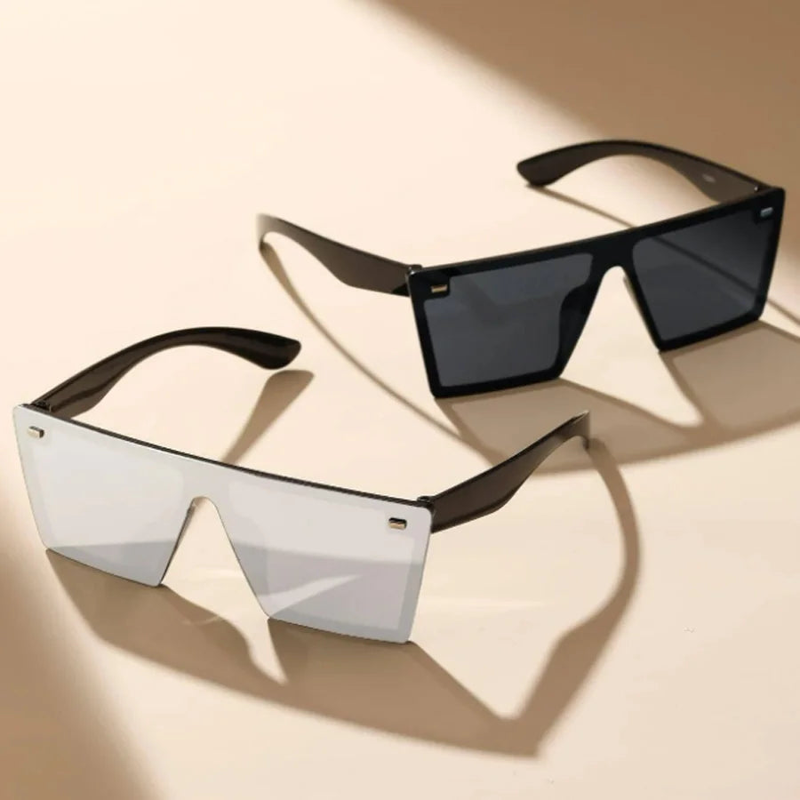 Lunettes de soleil à monture carrée surdimensionnée pour femmes, 2 pièces, mode décontractée, Style rétro Y2K, décoration de plage de rue