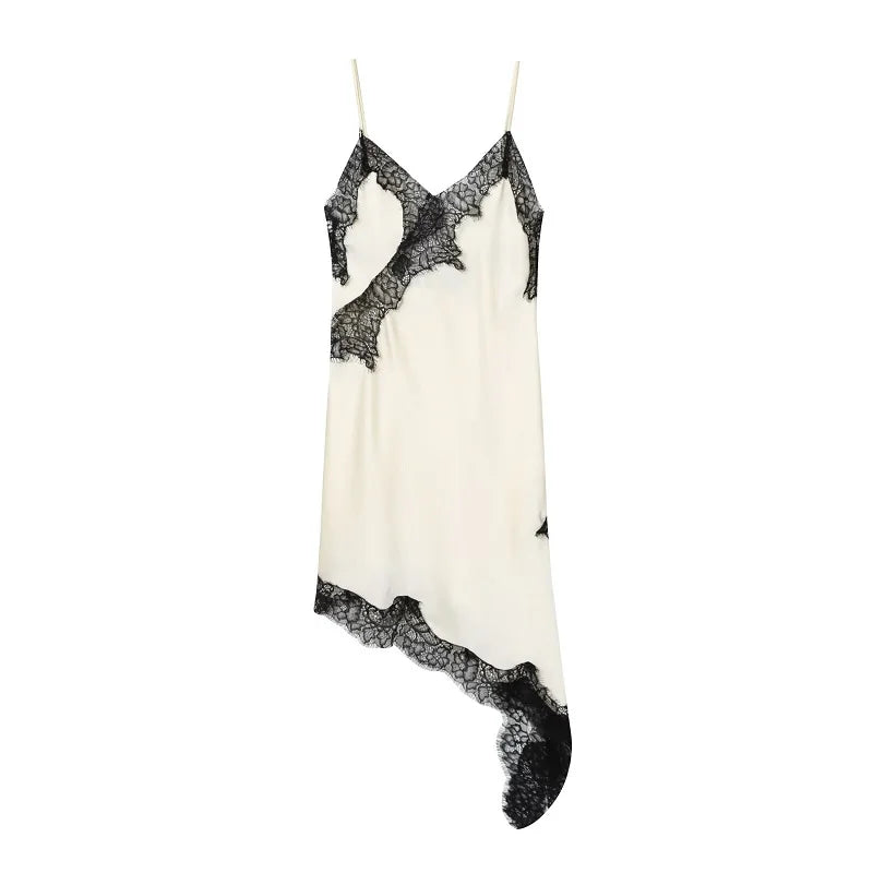 Robe Mini Dentelle Satin Dos Nu Femme — Asymétrique Fête Sexy Plage Été
