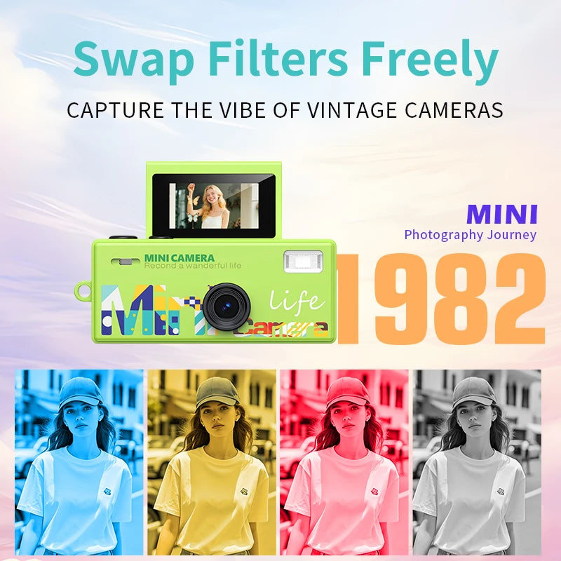 Minicámara digital CCD retro con flash, pantalla giratoria de 1080P, pequeña videocámara con forma de llavero para regalos