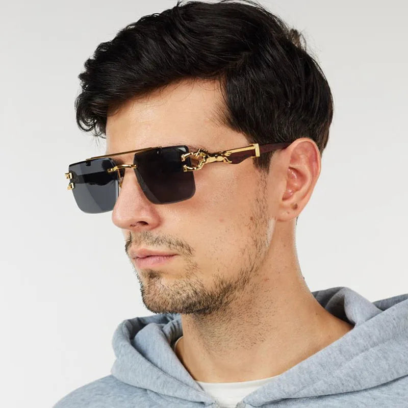 Luxury Rimless Square Sunglasses for Women and Men, Vintage Fashion Gafas De Sol Hombre, 2024