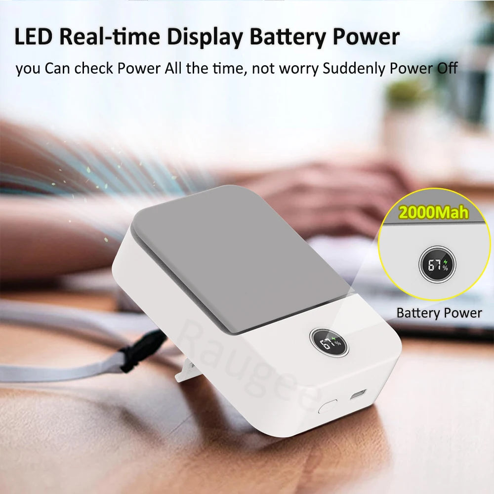 Mini ventilateur de cou portable sans lame, refroidisseur d'air, USB, 2000mAh, 3 vitesses