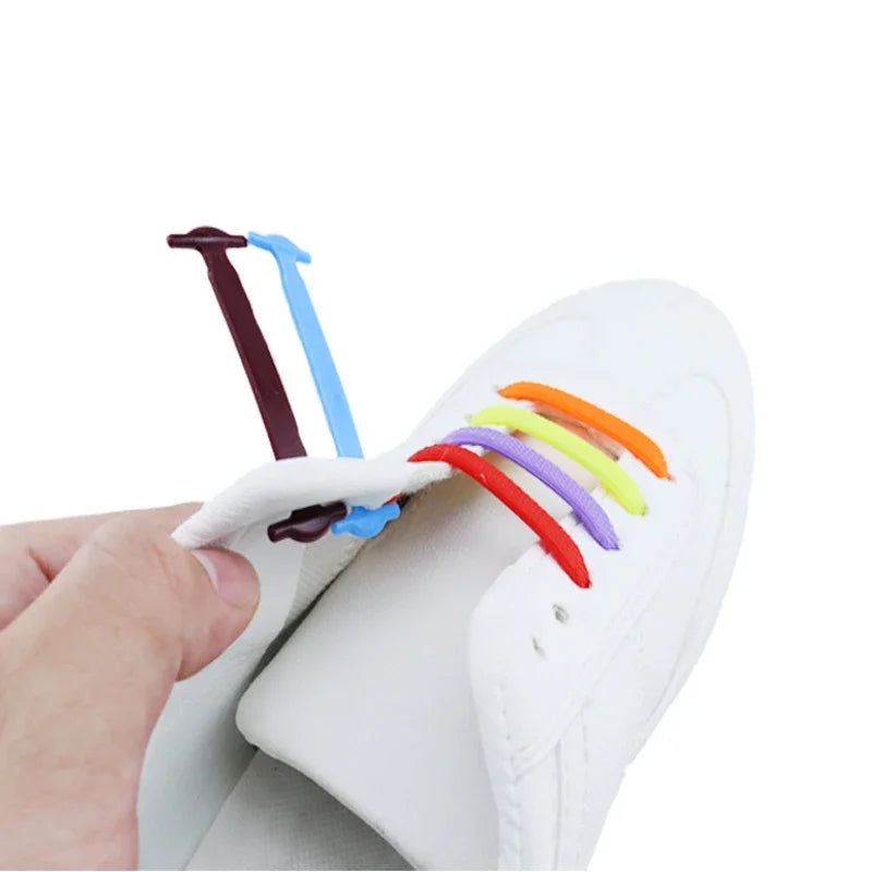 16pcs Lazy Lace Silicone Quick Elastic Lace Women Men No Tie Kids Adults Sneakers Lacing Lace Buckle Shoes Accessories