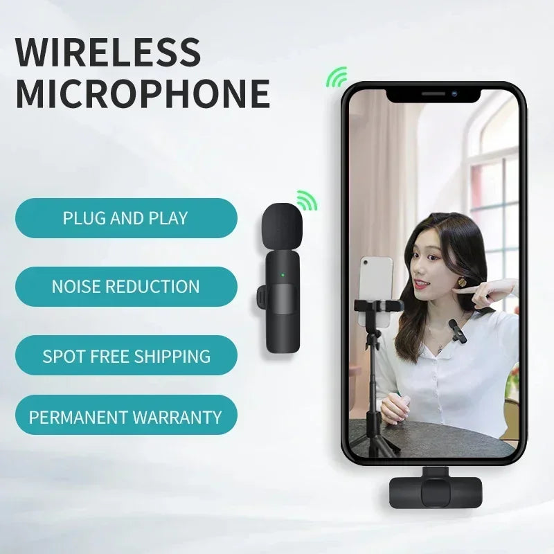 Micro Lavalier Sans Fil Portable — Diffusion en Direct, Enregistrement Audio/Vidéo, iPhone & Android